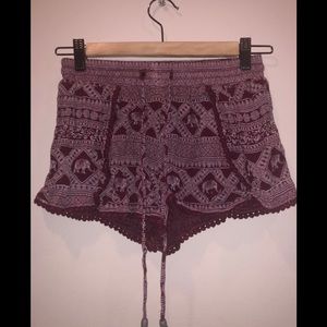 Red/Maroon and White Printed Shorts